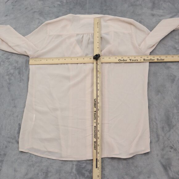 FOREVER 21 Shirt Womens S Pink Long Balloon Sleeve VNeck Sheer Pleated Blouse - Picture 3 of 14